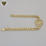 (1-0841) Laminado de oro - Pulsera religiosa con eslabones de bolas de 8 mm - 7,5" - BGF