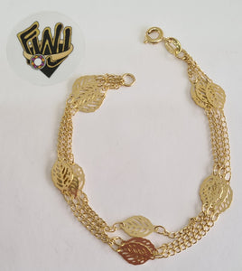 (1-0626) Gold Laminate Bracelet- 2mm Triple Link Bracelet w/Charms-7''-BGO - Fantasy World Jewelry