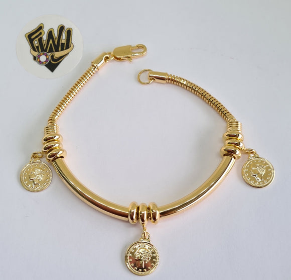 (1-0628) Gold Laminate Bracelet - 3mm Snake Link Bracelet w/ Charms - 7.5'' - BGF - Fantasy World Jewelry