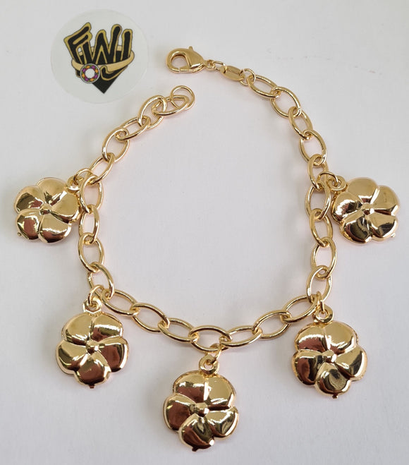 (1-0638) Gold Laminate Bracelet-5.5mm Rolo Link Bracelet w/Charms -7.5''-BGO - Fantasy World Jewelry