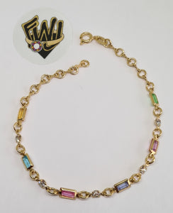 (1-0646) Gold Laminate Bracelet-3.5mm Link Multicolor Bracelet-7.5''-BGO - Fantasy World Jewelry