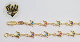 (1-0650) Gold Laminate Bracelet-7mm Link Multicolor Bracelet-7''-BGF - Fantasy World Jewelry