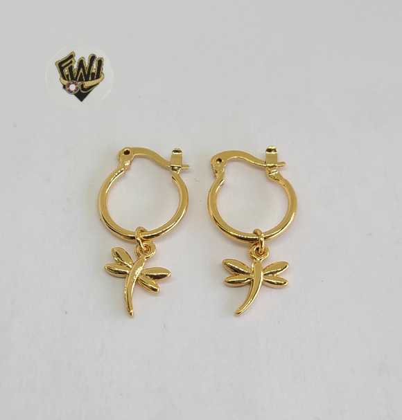 (1-2595-D) Gold Laminate - Plain Hoops with Dragonfly - BGO - Fantasy World Jewelry
