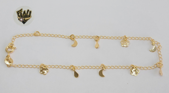 (1-0167) Gold Laminate - 2mm Open Link Anklet with Charms - 10