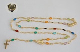 (1-3308-1) Gold Laminate - 3mm Multicolor Crystals Rosary Necklace - 18" -  BGF. - Fantasy World Jewelry