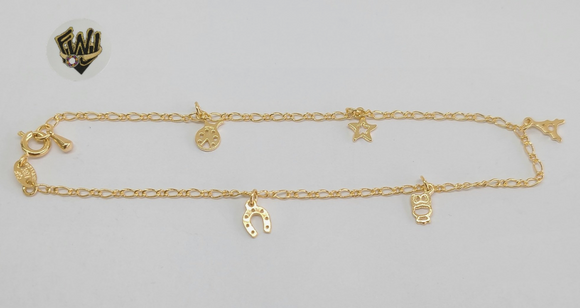 (1-0170) Gold Laminate - 2mm Link Anklet with Charms - 10