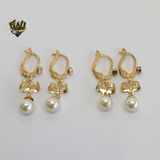 (1-1020) Gold Laminate - Stone and Pearls Earrings - BGF - Fantasy World Jewelry