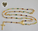 (1-3315-1) Gold Laminate - 3mm Multicolor Crystals Rosary Necklace - 18''- BGO - Fantasy World Jewelry