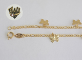 (1-0187) Gold Laminate - 2mm Figaro Anklet with Charms - 10" - BGF - Fantasy World Jewelry
