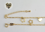 (1-0156) Gold Laminate - 2mm Figaro Link Anklet with Charms - 10" - BGF - Fantasy World Jewelry