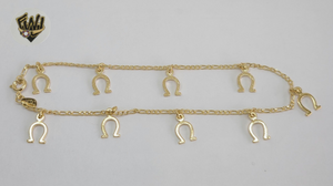 (1-0166) Gold Laminate - 2mm Figaro Anklet with Charms- 10" - BGO - Fantasy World Jewelry