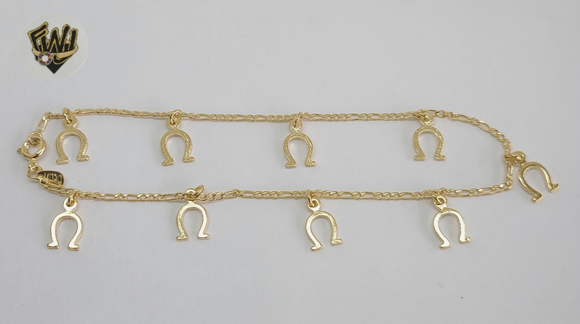 (1-0166) Gold Laminate - 2mm Figaro Anklet with Charms- 10