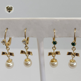 (1-1020) Gold Laminate - Stone and Pearls Earrings - BGF - Fantasy World Jewelry