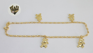(1-0188) Gold Laminate - 2mm Figaro Anklet with Charms - 10" - BGO - Fantasy World Jewelry