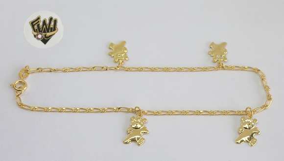 (1-0188) Gold Laminate - 2mm Figaro Anklet with Charms - 10