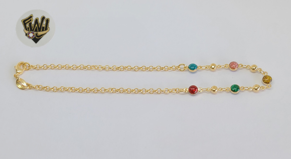 (1-0131) Gold Laminate - 2.5mm Rolo Link Anklets with Stones- 10