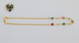 (1-0131) Gold Laminate - 2.5mm Rolo Link Anklets with Stones- 10" - BGO - Fantasy World Jewelry