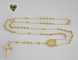 (1-3324) Gold Laminate - 3mm Beads Rosary Necklace - 23.5''- BGO. - Fantasy World Jewelry
