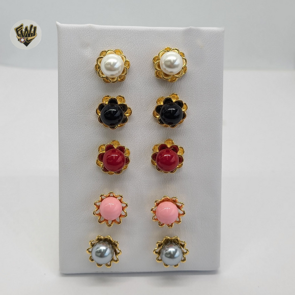 (1-1006) Gold Laminate - Colorful Flower Earrings - BGO - Fantasy World Jewelry