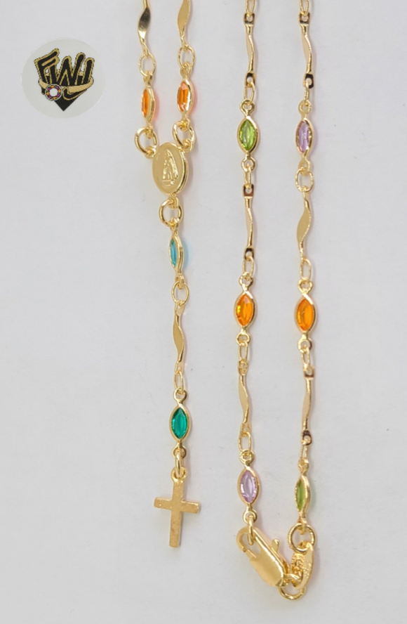 (1-3308-1) Gold Laminate - 3mm Multicolor Crystals Rosary Necklace - 18