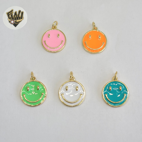 (1-2194) Gold Laminate - Colorful Happy Face Pendants - BGO - Fantasy World Jewelry