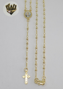 (1-3332) Gold Laminate - 2.5mm Beads Rosary Necklace - 18''- BGO. - Fantasy World Jewelry