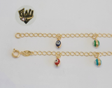 (1-0237) Gold Laminate - 3mm Open Link Anklet w/Charms. - 9.5" - BGF - Fantasy World Jewelry