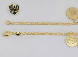 (1-0260) Gold Laminate - 3mm Figaro Anklet w/Charms - 10" - BGO - Fantasy World Jewelry