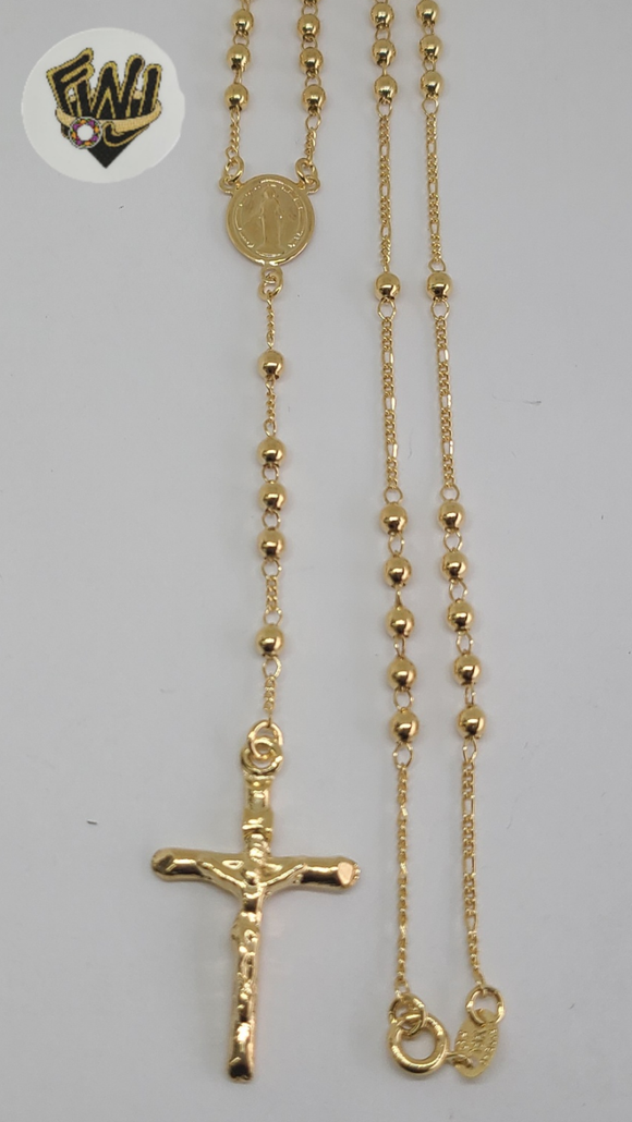 (1-3324-2) Gold Laminate - 3mm Beads Rosary Necklace - 23.5''- BGF. - Fantasy World Jewelry