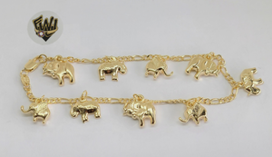 (1-0085) Gold Laminate - 3mm Figaro Elephants Anklet - 10" - BGF - Fantasy World Jewelry