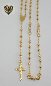 (1-3326-1) Gold Laminate - 3mm Beads Rosary Necklace - 18''- BGO. - Fantasy World Jewelry