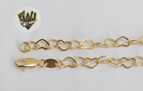 (1-0082-1) Gold Laminate - 5mm Heart Link Anklet - 10" - BGF - Fantasy World Jewelry