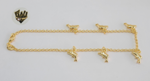 (1-0164) Gold Laminate - 2.5mm Rolo Link Anklet with Charms - 10