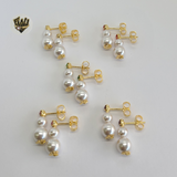 (1-1040) Gold Laminate - Stone and Pearls Earrings - BGO - Fantasy World Jewelry