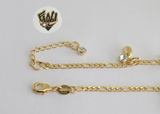 (1-0190) Gold Laminate - 2mm Figaro Anklet w/Charms - 10" - BGO - Fantasy World Jewelry