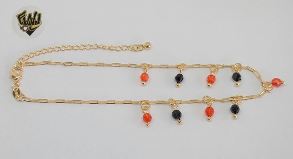 (1-0165) Gold Laminate - 2mm Paper Clips Anklet with Charms - 10