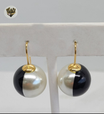 (1-1004) Gold Laminate - Black and White Earrings - BGO - Fantasy World Jewelry