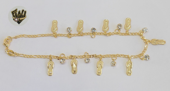 (1-0263) Gold Laminate - 2mm Figaro Anklet w/Charms - 10