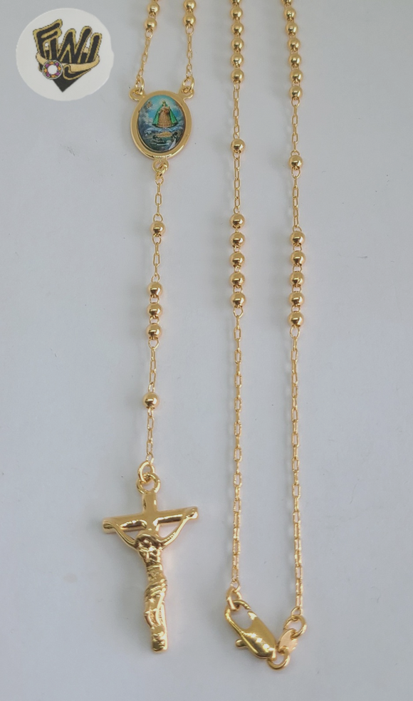 (1-3358) Gold Laminate - 3mm Beads Rosary Necklace - 21''- BGO. - Fantasy World Jewelry