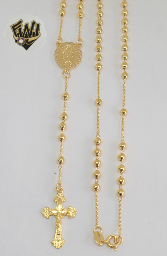 (1-3322) Gold Laminate - 3mm Beads Rosary Necklace - 20''- BGO. - Fantasy World Jewelry