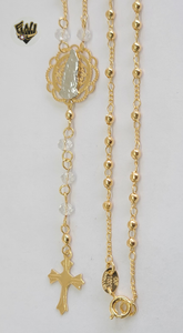 (1-3315) Gold Laminate - 2.5mm Beads and Stones Rosary Necklace - 18''- BGF - Fantasy World Jewelry