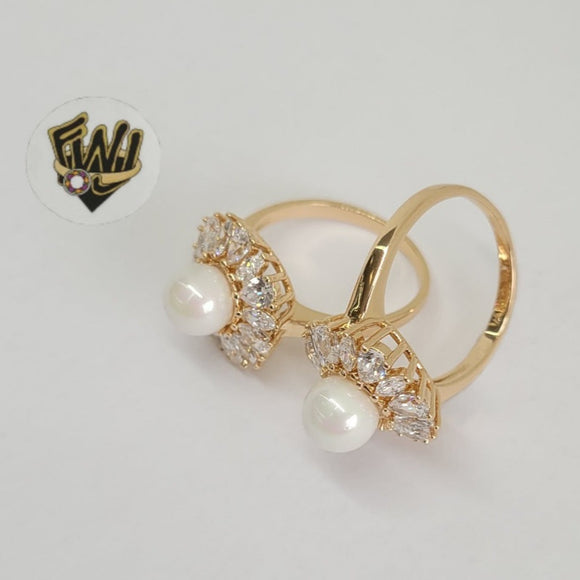 (1-3094-3) Gold Laminate-Pearl w/CZ Ring - BGO - Fantasy World Jewelry