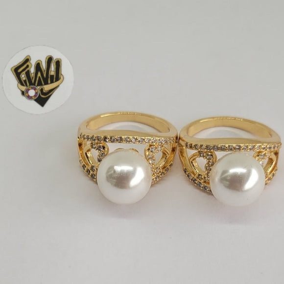(1-3086-3) Gold Laminate-Pearl w/Hearts Ring- BGO - Fantasy World Jewelry