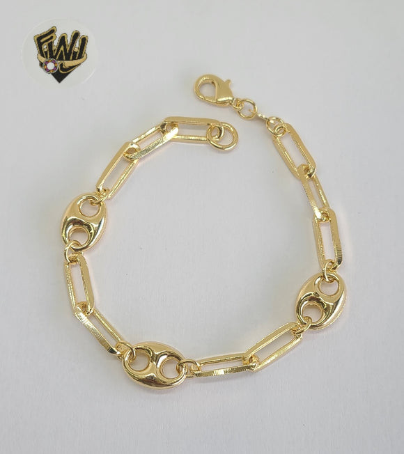 (1-0457) Gold Laminate - 5mm Paper Clips Bracelets w/Puff Marine - BGF - Fantasy World Jewelry