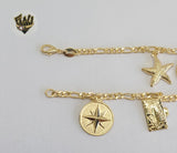 (1-0491) Gold Laminate - 3mm Figaro Link Charms Bracelets- BGF - Fantasy World Jewelry