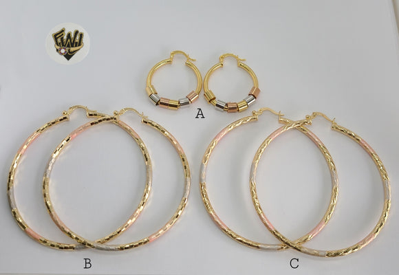 (1-2774) Gold Laminate - Three Tone Hoops - BGO - Fantasy World Jewelry