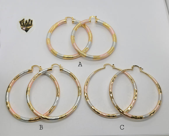 (1-2777) Gold Laminate - Three Tone Hoops - BGO - Fantasy World Jewelry