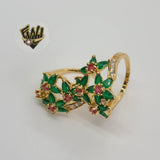 (1-3130-2) Gold Laminate -Green Flowers Ring - BGO - Fantasy World Jewelry