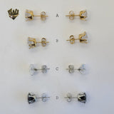 (4-2194) Stainless Steel - Zircon Stud Earrings. - Fantasy World Jewelry