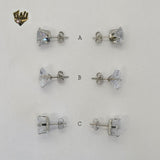 (4-2196) Stainless Steel - Zircon Stud Earrings. - Fantasy World Jewelry